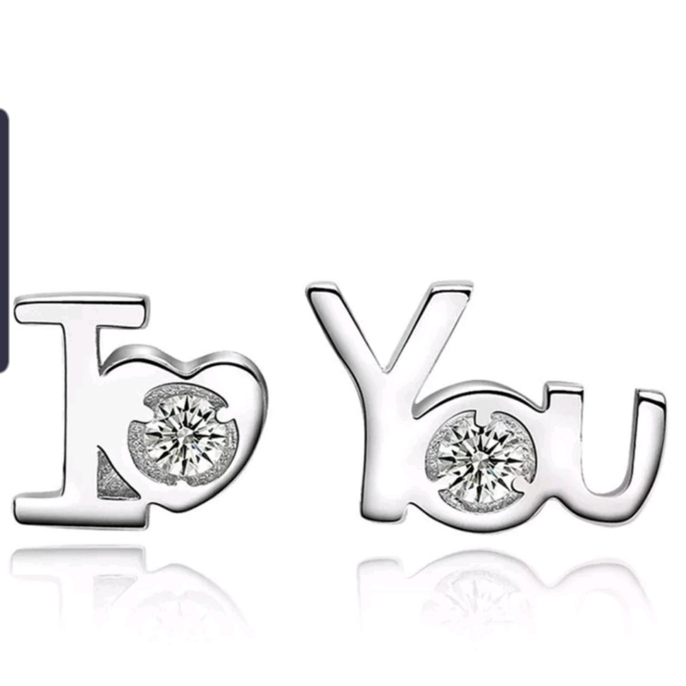Silver Plated "I Love You" Rhinestone Elegant Ear